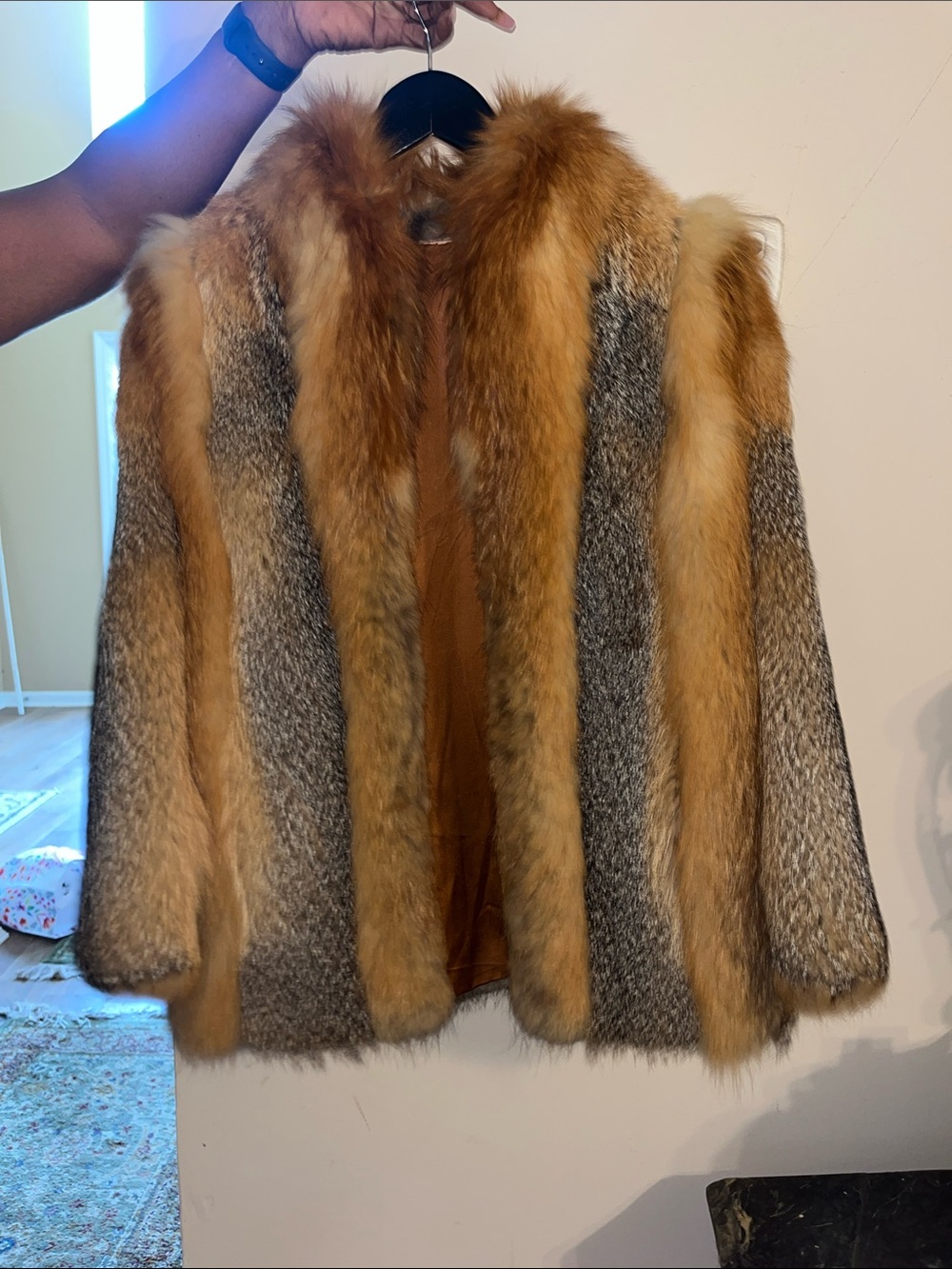Red Fox Fur Coat in Golden Brown and Gray